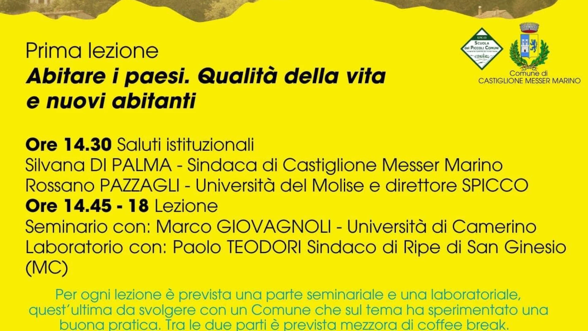 Scuola dei piccoli Comuni di Castiglione Messer Marino, venerdì 15 novembre primo appuntamento del ciclo di lezioni 2024/25